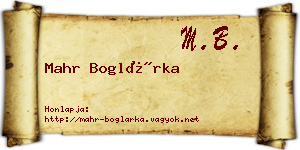 Mahr Boglárka névjegykártya